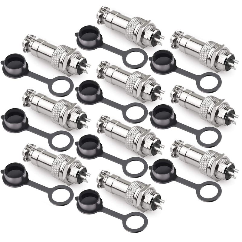 DIYhz GX16 3 Pins Panel Metal Mount Circular Metal Aviation Connector Adapter Male Female Plug Socket with Waterproof Cap (10 Pcs) - Image 1